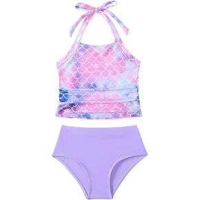 Saeaby طفل صغير الفتيات ملابس السباحة الصيف الرسن Ruched Tankini 2 قطعة ثوب السباحة للفتيات ملابس الشاطئ 3-8Y in Kuwait