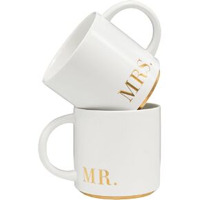 COLLECTIVE HOME Mr. & Mrs. Ceramic Mug Set - 15oz Luxury Wedding Gift for Couples, Elegant 2-Piece Coffee Cups for Newlyweds, Anniversary & Engagement Gift Box Set (MR & MRS) in Saudi Arabia