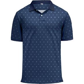 KUYIGO قميص جولف بولو رجالي سريع الجفاف وجيد التهوية وممتص للرطوبة بعامل حماية من الأشعة فوق البنفسجية 40+ قميص أداء مطبوع بأكمام قصيرة in Kuwait