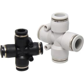 Cross Connector Copper Pneumatic Four-way Quick Plugs PZA4/6/8/10/12mm Black And White Plastic Gas Pipe 1Pcs(Whitefour-wayquickplug*4) in Saudi Arabia