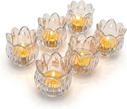 Tulip Votive Candle Holders Set of 6, Tea Light Candle Holder Glass for Table Centerpiece, Tealight Candle Holders for Wedding Déco, Birthday, Anniversary, Parties, and Holiday Decoration in Saudi Arabia