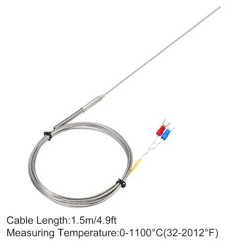 MECCANIXITY K Type Thermocouple Temperature Sensor Probe 1.5x200mm 4.9ft Wire 0 to 1100°C(32 to 2012°F) Stainless Steel in Saudi Arabia