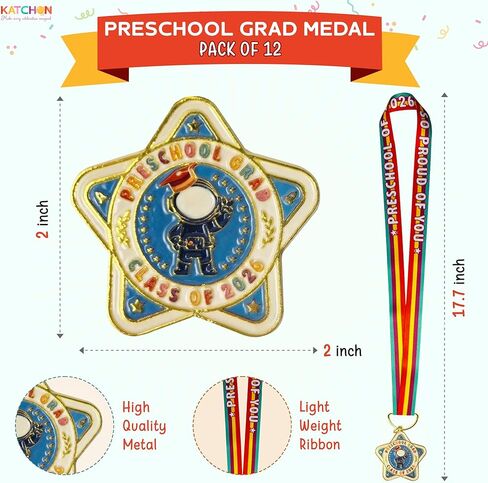 KatchOn, Preschool Graduation Medals – Pack of 12 | Kindergarten Graduation Medals with Neck Ribbon, Pre-K Graduation Party Favors | Preschool Graduation Decorations 2026, PreK Graduation Decorations in Saudi Arabia