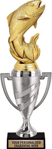 Crown Awards Fishing Trophy, 13.65" Silver Cup Trout Fish Trophies with Free Personalization Prime in Saudi Arabia