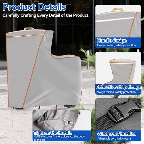 JOJOCY Cover for Electric Scooter with Seat, 1680D Oxford Cloth Heavy-Duty 47*45*8in With Reflective Strips and Straps Waterproof UV-Resistant Dustproof Anti-Scratch Scooter Cover with Storage Pouch in Saudi Arabia