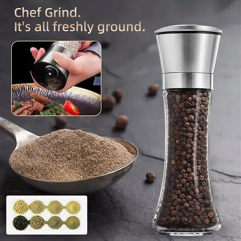 Stainless Steel Mills Pepper Grinder or Salt Grinder, Adjustable Coarseness Manual Grinder with Stainless Steel Cap, Ceramic Blades, 6.1 OZ Capacity (7.4" High) in Saudi Arabia