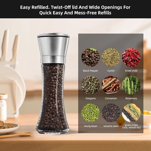 Stainless Steel Mills Pepper Grinder or Salt Grinder, Adjustable Coarseness Manual Grinder with Stainless Steel Cap, Ceramic Blades, 6.1 OZ Capacity (7.4" High) in Saudi Arabia
