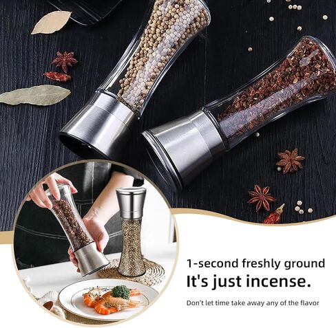 Stainless Steel Mills Pepper Grinder or Salt Grinder, Adjustable Coarseness Manual Grinder with Stainless Steel Cap, Ceramic Blades, 6.1 OZ Capacity (7.4" High) in Saudi Arabia