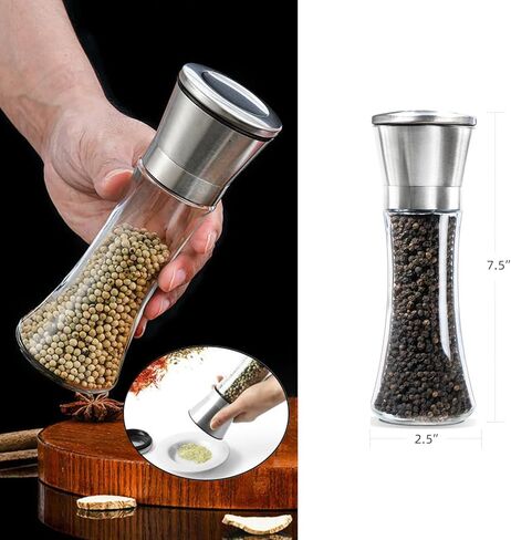 Stainless Steel Mills Pepper Grinder or Salt Grinder, Adjustable Coarseness Manual Grinder with Stainless Steel Cap, Ceramic Blades, 6.1 OZ Capacity (7.4" High) in Saudi Arabia