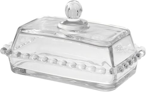 Glass Butter Dish with Lid, Clear Crystal Design, Decorative Beaded Edge, Kitchen Storage Container for Stick Butter (1, S) in Saudi Arabia