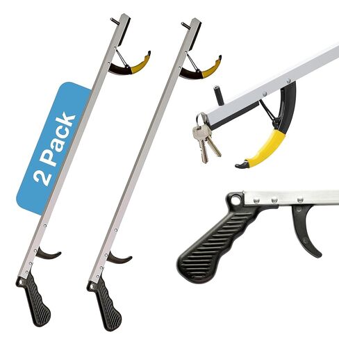 Sammons Preston Reacher, 26" Lightweight Grabber Reacher Tool with Magnetic Tip, Ergonomic Grip & Claw Jaw, Portable Reaching Aid for Seniors, Daily Living & Home Use, Standard Silver, 2 pack in Saudi Arabia