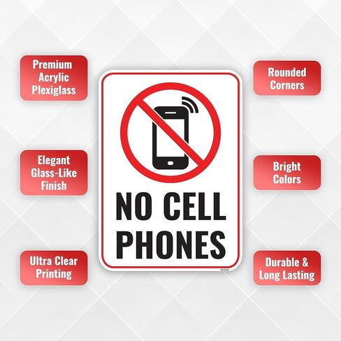 1PC No Cell Phone Use Sign, 7 x 5 Inches - Acrylic - No Phone Zone Poster Sticker For Classroom Wedding Business in Saudi Arabia