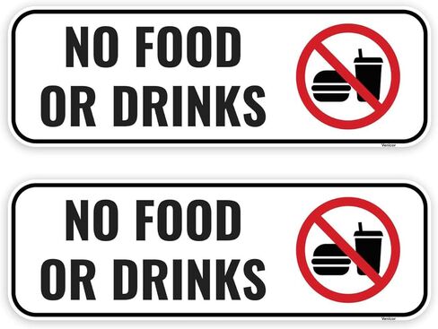 2PC No Food Or Drinks Sign, 9 x 3 Inches - Strong Self-Adhesive - Aluminum - No Outside Food Or Drink Beyond This Point in Saudi Arabia