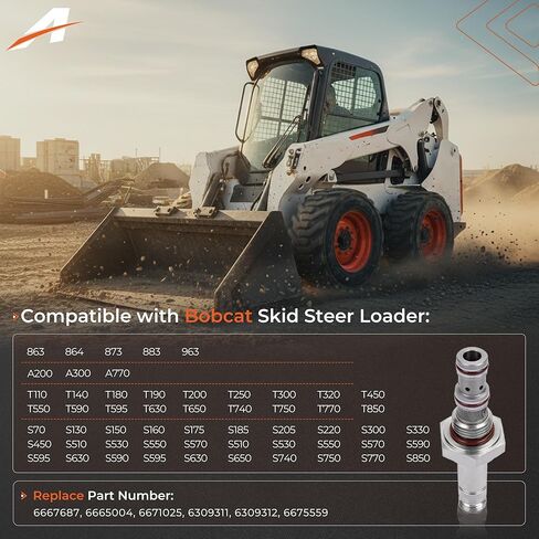عنصر صمام الملف اللولبي الهيدروليكي متوافق مع جرافة انزلاقية Bobcat 863 864 873 883 963 751 753 763 773 T200 T250 T300 T320، استبدال # 6667687 6675559 6665004 in Kuwait