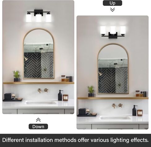 FonmYim Black Bathroom Light Fixtures, 3-Light Modern Vanity Light Over Mirror, Wall Sconces with Milky White Frosted Glass Shades, E26 Socket (Bulbs Not Included) in Saudi Arabia