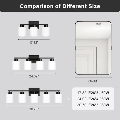 FonmYim Black Bathroom Light Fixtures, 3-Light Modern Vanity Light Over Mirror, Wall Sconces with Milky White Frosted Glass Shades, E26 Socket (Bulbs Not Included) in Saudi Arabia