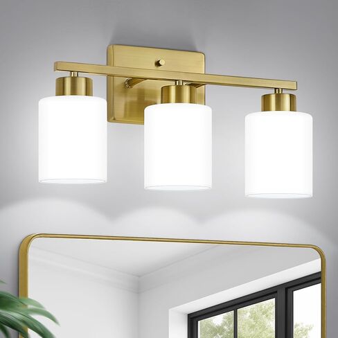 FonmYim Black Bathroom Light Fixtures, 3-Light Modern Vanity Light Over Mirror, Wall Sconces with Milky White Frosted Glass Shades, E26 Socket (Bulbs Not Included) in Saudi Arabia