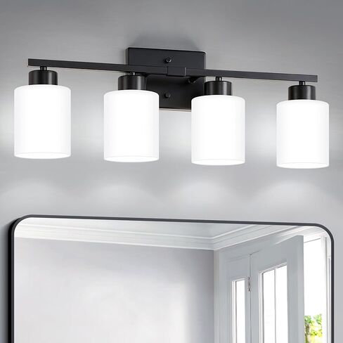 FonmYim Black Bathroom Light Fixtures, 3-Light Modern Vanity Light Over Mirror, Wall Sconces with Milky White Frosted Glass Shades, E26 Socket (Bulbs Not Included) in Saudi Arabia