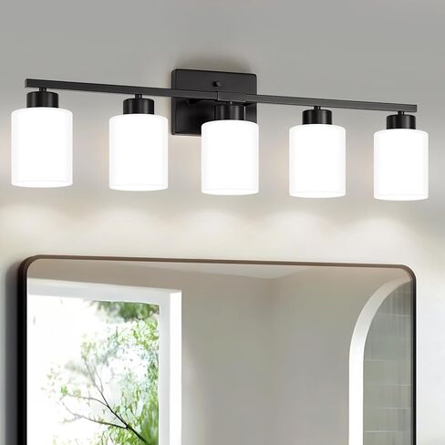 FonmYim Black Bathroom Light Fixtures, 3-Light Modern Vanity Light Over Mirror, Wall Sconces with Milky White Frosted Glass Shades, E26 Socket (Bulbs Not Included) in Saudi Arabia