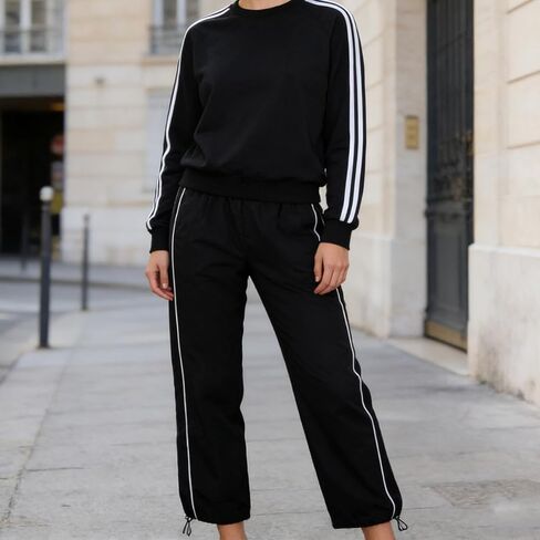 1 Pack Women's Drawstring Jogging Wide-Leg Pants, Street Style Sporty Casual Pants, Suitable for Everyday Wear in Saudi Arabia