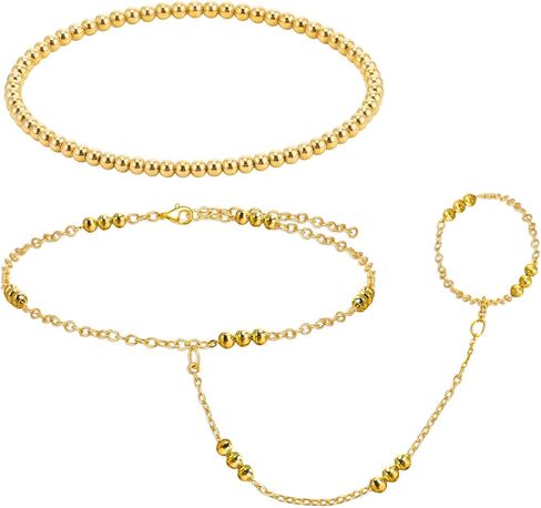 JATEBI Gold Ring Hand Chain Bracelet for Women,14k Gold Plated Cubic Zirconia Link Chain Bracelet Set,Trendy Ring Chain Bangle Cuff Bracelets Adjustable Hypoallergenic Trendy Jewelry in Saudi Arabia