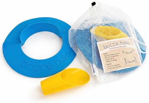 لعبة الشاطئ Bocce Hole™ - لعبة هدف على طراز البوتشي للرمل، لعبة الشاطئ الخارجية ذات التدحرج إلى النتيجة مع كرات بوزن 15 أونصة وحلقات تسجيل وحقيبة حمل سهلة التصريف (مجموعة كاملة) in Saudi Arabia