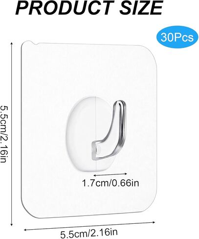 30 Pcs Plastic Hooks for Hanging Small Plastic Hooks Adhesive Removable Clear Adhesive Hook Heavy Duty Stick On Hook for Bedroom Office Home Kitchen Bathroom in Saudi Arabia