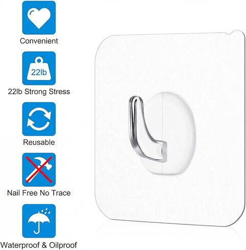 30 Pcs Plastic Hooks for Hanging Small Plastic Hooks Adhesive Removable Clear Adhesive Hook Heavy Duty Stick On Hook for Bedroom Office Home Kitchen Bathroom in Saudi Arabia