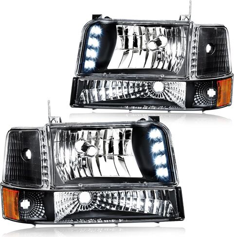 LED DRL Headlight, Headlights Assembly Kit Compatible with 1992-1996 Ford F150/F250/F350/Bronco Headlamp Black Housing Amber Reflector in Saudi Arabia