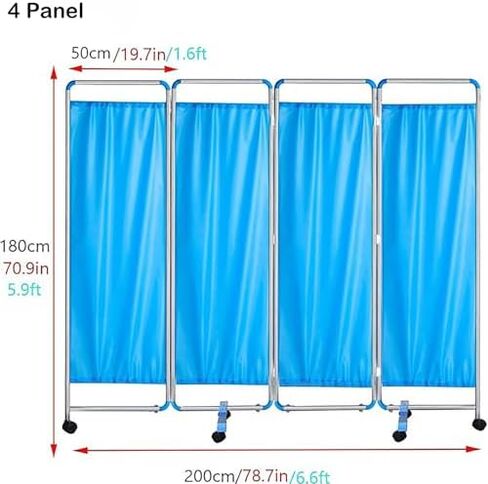 4 Panel Medical Room Divider, 6 Ft Tall Temporary Wall Separator, Detachable Nylon Silk Fabric, Blue Privacy Screen for Clinics, Hospitals, Nursing Homes, Exam Rooms in Saudi Arabia