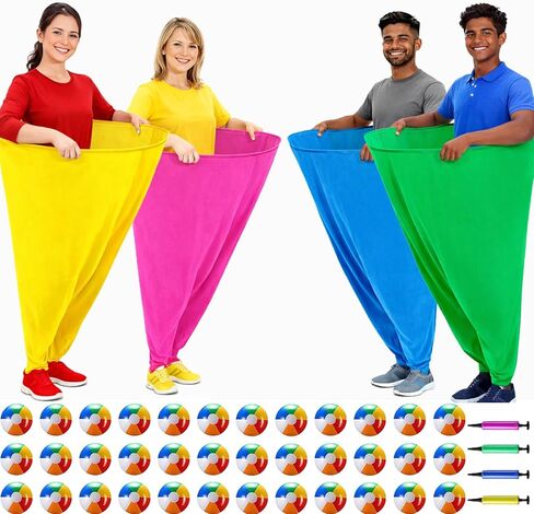 لعبة Granny Pants Yard - لعبة الحفلات الخارجية، لعبة الحديقة المضحكة للبالغين، ولم شمل الأسرة والمناسبات الجماعية، 4 سراويل عملاقة مع 36 كرة نطاطة و4 مضخات هدية للأطفال والكبار in Saudi Arabia
