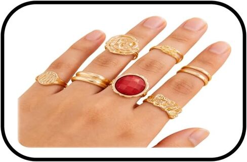 Chunky Gemstone Ring Set for Women Vintage Stackable Gold Rings Statement Geometric Knuckle Rings Set Fashion Party Simple Jewelry in Saudi Arabia