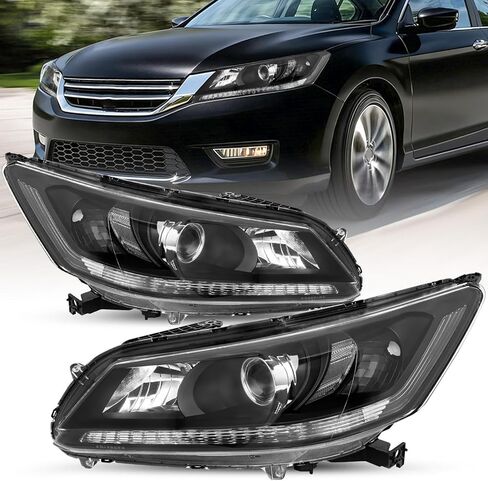 مجموعة المصابيح الأمامية JSBOYAT لعام 2013 2014 2015 Honda Accord Sedan ذات 4 أبواب، زوج بديل للمصابيح الأمامية للركاب الأيمن والجانب الأيسر للسائق بدون LED DRL (مبيت أسود مع عاكس شفاف) in Saudi Arabia