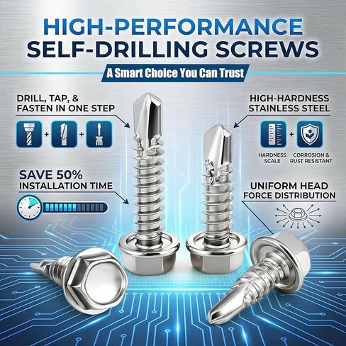 75Pcs #8 Self Tapping Screws for Metal, #8x2″ Hex Washer Head Self Drilling Screws, 410 Stainless Steel Sheet Metal Screws, Metal Specific Self Tapping Screws,Fast Installation,Hex Socket Drive in Saudi Arabia
