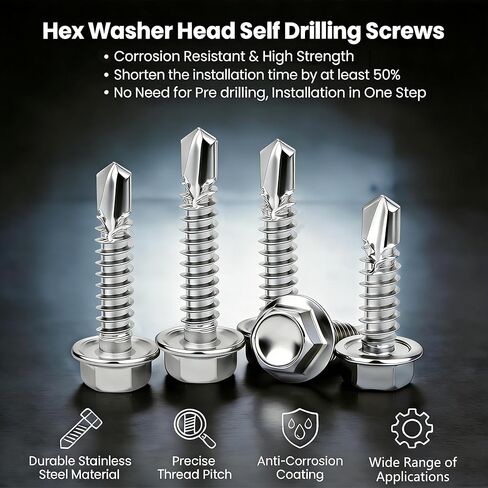 75Pcs #8 Self Tapping Screws for Metal, #8x2″ Hex Washer Head Self Drilling Screws, 410 Stainless Steel Sheet Metal Screws, Metal Specific Self Tapping Screws,Fast Installation,Hex Socket Drive in Saudi Arabia