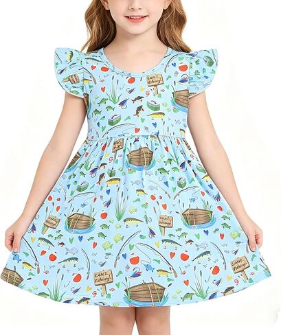 Toddler Girl Tropica Dress Hawaii Pineapple Palm Leaves Print Ruffle Outfits Summer Clothes 2-8Y in Saudi Arabia