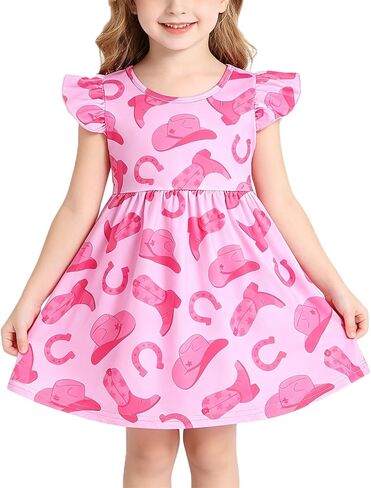 Toddler Girl Tropica Dress Hawaii Pineapple Palm Leaves Print Ruffle Outfits Summer Clothes 2-8Y in Saudi Arabia