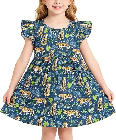 Toddler Girl Tropica Dress Hawaii Pineapple Palm Leaves Print Ruffle Outfits Summer Clothes 2-8Y in Saudi Arabia