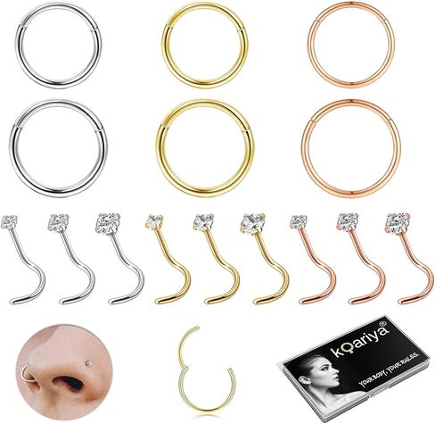 Freedom Ring System: 18G Horseshoe Nose Ring with 6 Interchangeable Gems Complete Body Jewelry Kit to Reinvent Your Style Includes Ball Claw, Guide, Mirror Case | 8mm Surgical Steel in Saudi Arabia