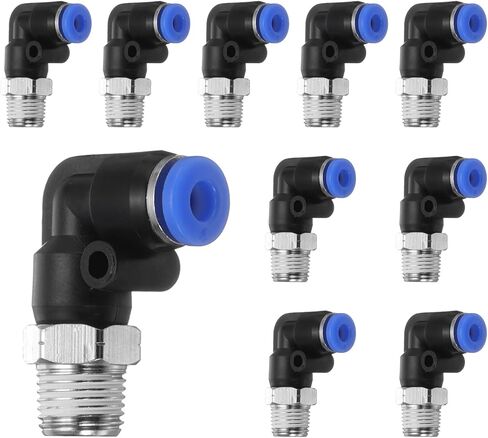 HARFINGTON 10pcs Push to Connect Fittings Male Elbow 5/32 Inch Tube OD x 1/8 Inch NPT Thread Plastic Quick Connect Air Hose Pneumatic Fitting Kit Push Lock Connector PL4-N01, Blue in Saudi Arabia