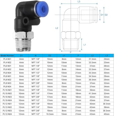 HARFINGTON 10pcs Push to Connect Fittings Male Elbow 5/32 Inch Tube OD x 1/8 Inch NPT Thread Plastic Quick Connect Air Hose Pneumatic Fitting Kit Push Lock Connector PL4-N01, Blue in Saudi Arabia
