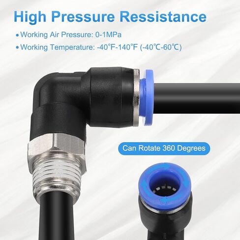 HARFINGTON 10pcs Push to Connect Fittings Male Elbow 5/32 Inch Tube OD x 1/8 Inch NPT Thread Plastic Quick Connect Air Hose Pneumatic Fitting Kit Push Lock Connector PL4-N01, Blue in Saudi Arabia