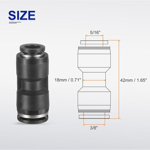 HARFINGTON Push to Connect Fittings 3/8" OD x 5/16" OD Straight Pneumatic Connector Zinc Alloy Quick Connect Union Two-Way Fittings for Semi Truck Trailers Air Brake System, Black in Saudi Arabia
