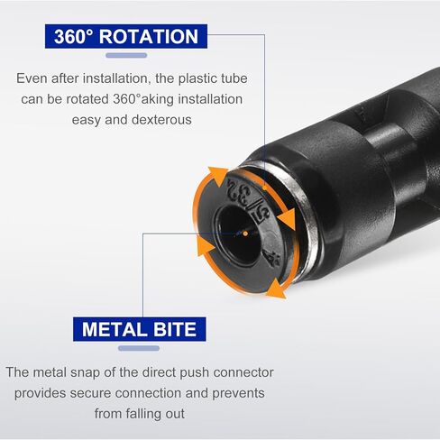 HARFINGTON Push to Connect Fittings 3/8" OD x 5/16" OD Straight Pneumatic Connector Zinc Alloy Quick Connect Union Two-Way Fittings for Semi Truck Trailers Air Brake System, Black in Saudi Arabia