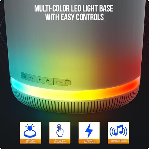 سلة مهملات MVMT مع مكبر صوت لاسلكي بإضاءة LED - سلة مهملات ذكية سعة 9.8 لتر (2.6 جالون)، صوت بلوتوث 360، قاعدة LED متعددة الألوان، مقاومة للماء IPX4، راديو FM، بطارية قابلة لإعادة الشحن، تصميم موفر للمساحة in Saudi Arabia