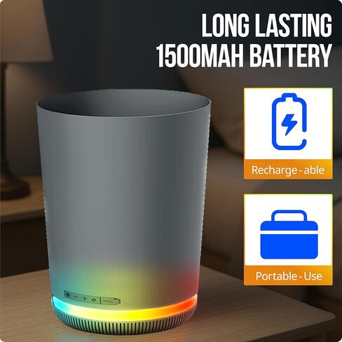 سلة مهملات MVMT مع مكبر صوت لاسلكي بإضاءة LED - سلة مهملات ذكية سعة 9.8 لتر (2.6 جالون)، صوت بلوتوث 360، قاعدة LED متعددة الألوان، مقاومة للماء IPX4، راديو FM، بطارية قابلة لإعادة الشحن، تصميم موفر للمساحة in Saudi Arabia