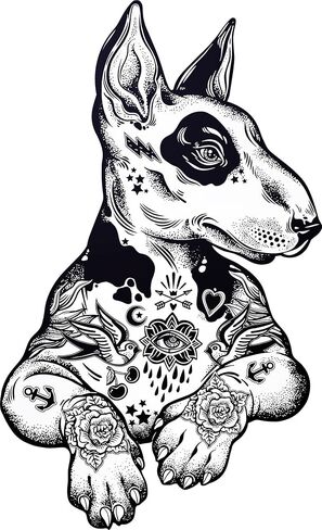 ملصق Cool Pen Sketch Art Bull Terrier Dog - وشم أبيض وأسود من الفينيل (طوله 12 بوصة) in Kuwait