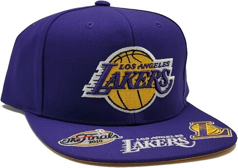 قبعة ميتشل آند نيس لوس أنجلوس ليكرز الجديدة ذات الوجه الأمامي الأرجواني الذهبي عصر Snapback in Kuwait