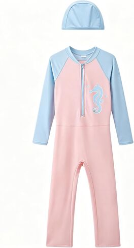 Girls One Piece Swimsuit Long Sleeve Bathing Suit Full Body Zipper Rash Guard Teen Girl Quick Dry Swimwear UPF 50 in Saudi Arabia