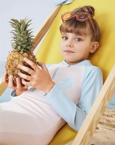 Girls One Piece Swimsuit Long Sleeve Bathing Suit Full Body Zipper Rash Guard Teen Girl Quick Dry Swimwear UPF 50 in Saudi Arabia